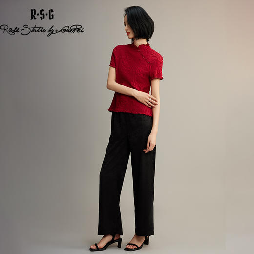 新中式国风提花阔腿薄款女裤 商品图3