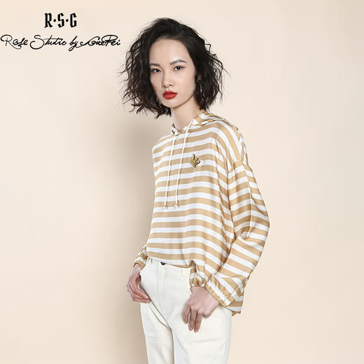 RSG郭培成衣品牌条纹图案珍珠蚕丝刺绣连帽夏季新款上衣女装 商品图3