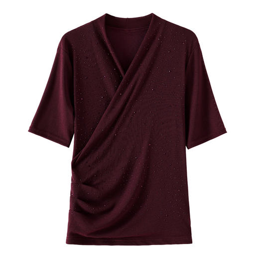 KQL B12N2802烫钻时尚洋气小衫网纱显瘦V领打底衫 商品图4