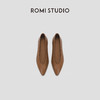 ROMI STUDIO“法式优雅”浅V口尖头平底焦糖棕一脚蹬皮鞋23AWS026 商品缩略图1
