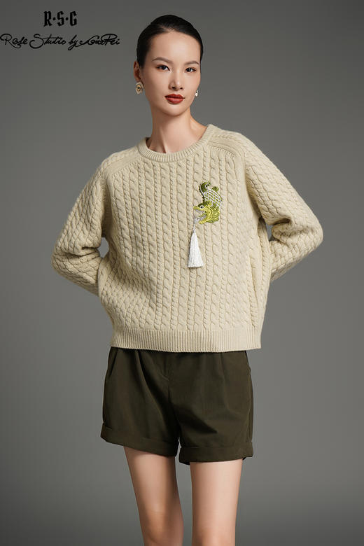 RSG郭培成衣品牌国风鸱吻刺绣设计感秋冬保暖百搭复古羊毛毛衣 商品图5