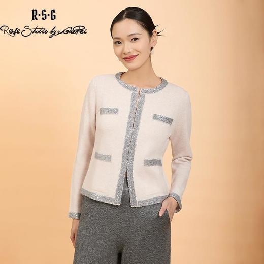 郭培成衣品牌精品系列千金风圆领亮片毛织开衫 商品图0