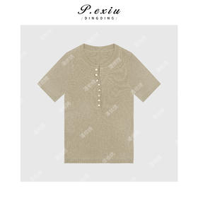 03-4潘依绣丁丁宠粉【杏叶书签】亨利领修身显瘦短袖针织上衣ZZ0798