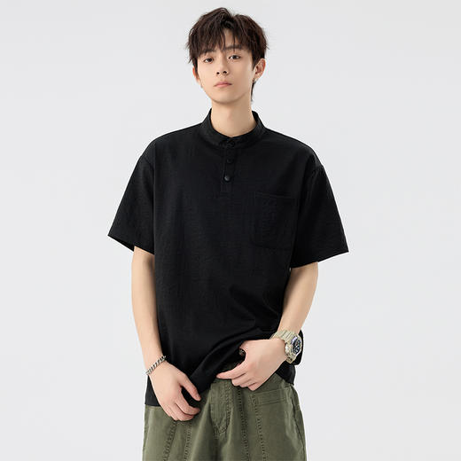 【DSL】大依优型大码立领短袖POLO衫T恤夏季加肥加大肥佬休闲宽松透气弹力男装上衣潮款 商品图7