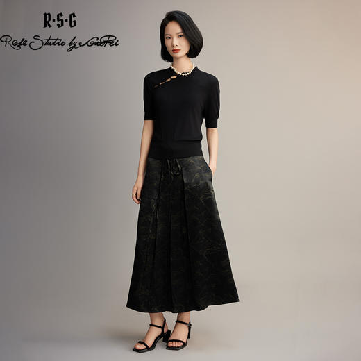 R.S.G精品系列国风印花A字款中长半身裙 商品图0