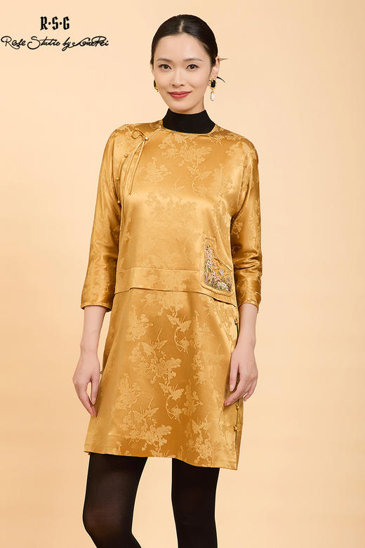 东方境X郭培联名系列：轻高定花卉蝴蝶刺绣彩缎长衫 商品图5