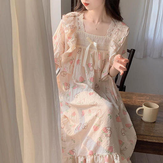 【公主风❗甜美高颜值蕾丝睡衣】谁穿都好看，优质面料，质地柔软触感细腻，采用环保性印染，甜美睡衣高颜值宽松蕾丝女士居家服QQ 商品图0
