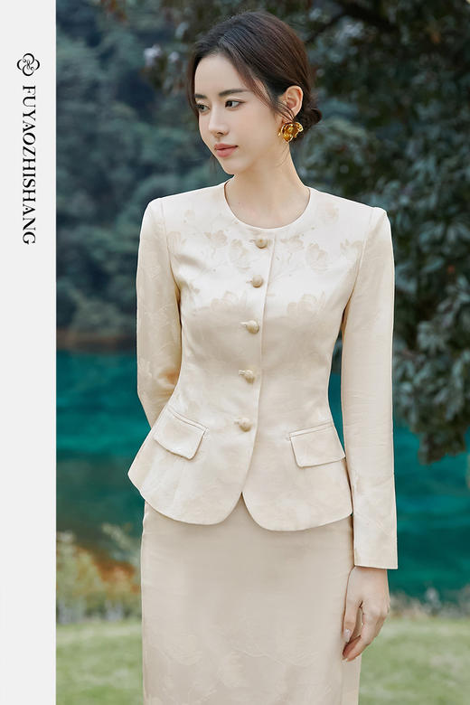 FUYAO扶摇 新中式提花西装外套女2025春季新款气质小香风淑女西服 商品图5
