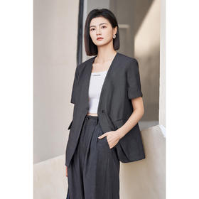 亚麻老钱风西装外套 米思阳2025夏季新款松弛感休闲短袖外套女1120