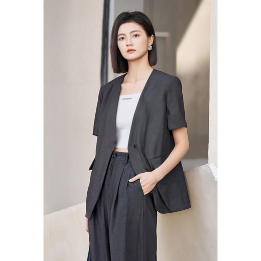 亚麻老钱风西装外套 米思阳2025夏季新款松弛感休闲短袖外套女1120 商品图0