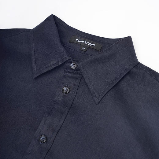 ROMI STUDIO-B “随性优雅”亚麻亲肤薄款宽松简约藏蓝色衬衣T4028 商品图1