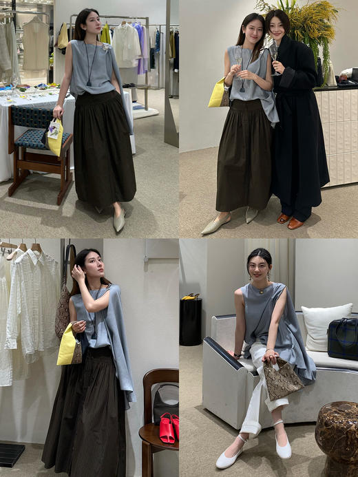 HIDEMI 极简设计感不对称飘逸感磨砂艺术感缎面定染雾霾月光灰套装 上衣/半裙 商品图1