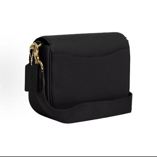 COACH蔻驰 Amelia Saddle BAG 23 纯色经典简约Logo徽标 柔软卵石纹皮革 马鞍包单肩斜挎包 中号 女款 黑色 商品图2