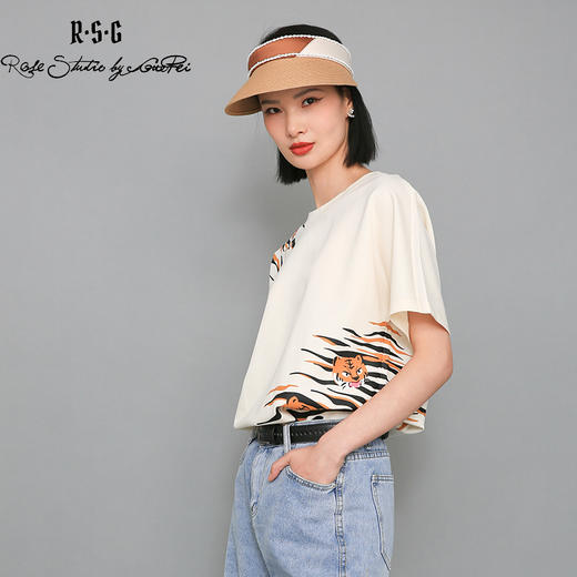 RSG郭培成衣品牌原创设计米色小老虎纹印花上衣T恤女装 商品图2