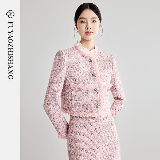 FUYAO扶摇 粉色小香风西装外套女2025早春新款女神范粗花呢套装裙 商品图2