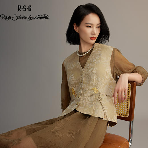 郭培成衣品牌【“药”爱自己】决明子刺绣锦织暗纹提花马甲 商品图3