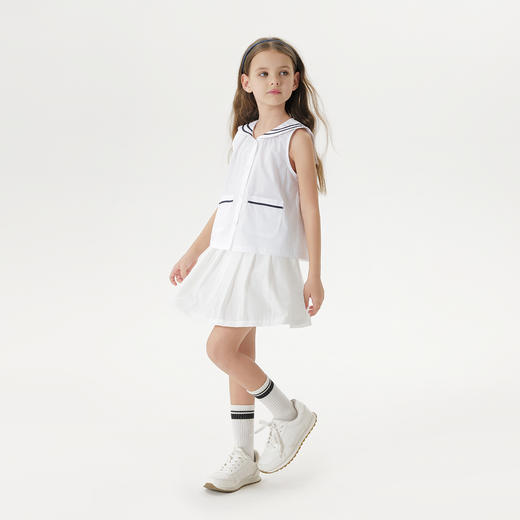 马克珍妮女童蓝白海军领无休衬衫 儿童马甲2025年夏装新款550827 商品图1