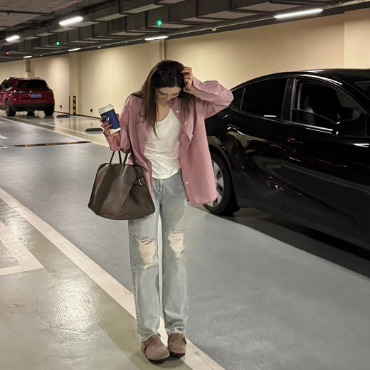 ROMI STUDIO“率性街头”高克重牛仔棉洗水破洞直筒牛仔裤 421N6071 商品图1