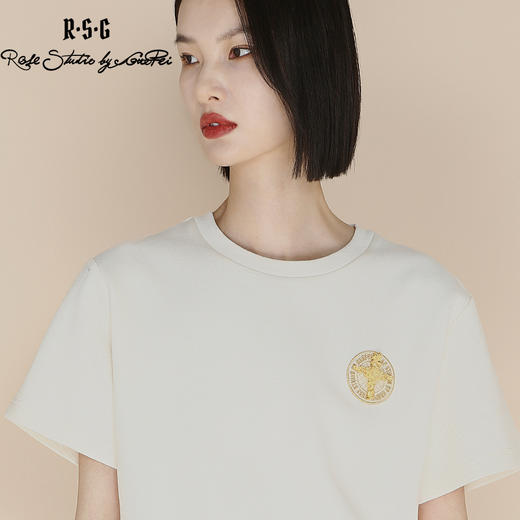 RSG郭培成衣品牌高光十刻金标刺绣中长款夏季新款女装T恤 商品图3
