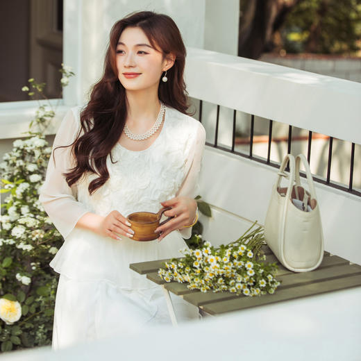 【林栖设计小店】【林栖推荐】（现货）白玫瑰真丝上衣2025春夏新品花仙子长袖上衣女N1952303 商品图4