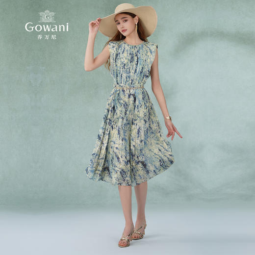 乔万尼新款印花清凉无袖裙中长款收腰连衣裙ET2E320 商品图1
