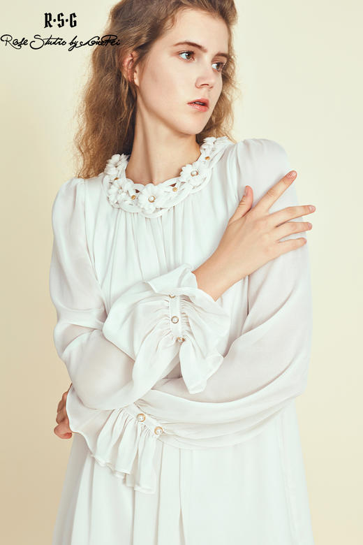 RSG郭培成衣品牌原创设计珍珠领口花朵连衣裙南法假日 商品图5