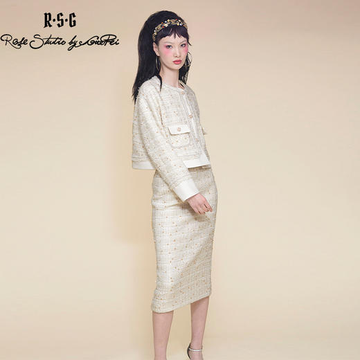 RSG郭培成衣品牌粗花呢重工装饰优雅套装春季新款淡紫 米白 商品图3