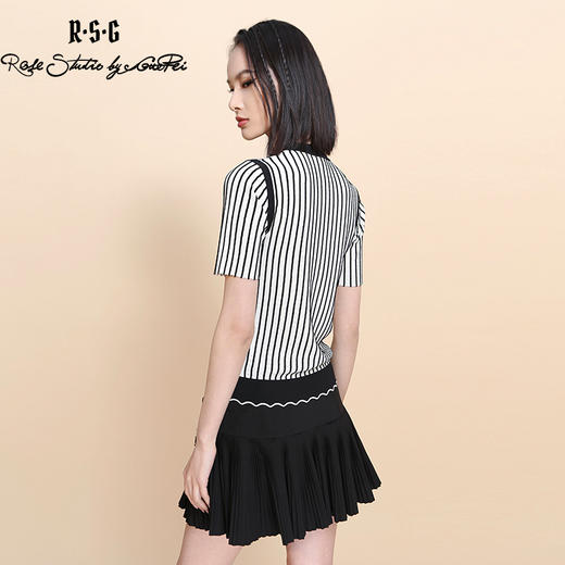 RSG郭培成衣品牌2023夏季新款装饰条纹小香风针织圆领T恤上衣 商品图1