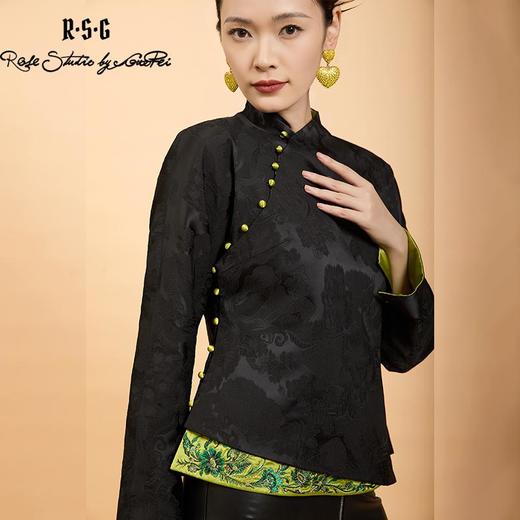 东方境X郭培联名系列：轻高定黑色提花撞色刺绣薄棉上衣 商品图1