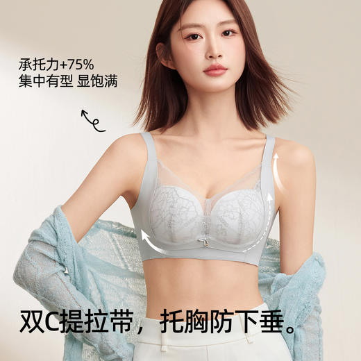 熳洁儿 小胸聚拢文胸蕾丝提拉无胶骨侧收收副乳莫代尔软弹杯25261507 商品图9