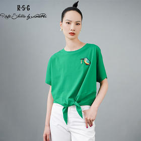 RSG郭培成衣品牌国风翠鸟刺绣下摆打结宽松T恤