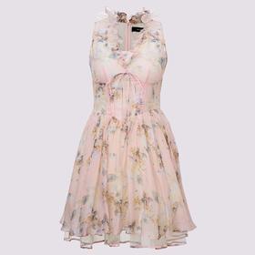 MAXRIENY精致浪漫印花茶歇连衣裙收腰设计感短款无袖女装(货号:MF86DR001F3002)