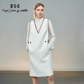 RSG郭培线上成衣品牌原创设计米色粗花呢V领无袖长款连衣裙