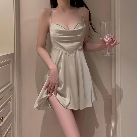 【纯欲甜美❗️仿真丝睡裙套装】自带胸垫，免穿内衣文胸垫，超舒服❗️春秋夏季性感睡衣女冰丝吊裙纯欲甜美睡袍两件套 商品图6
