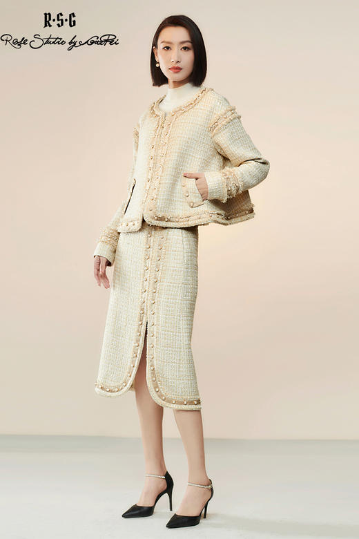 RSG郭培成衣品牌原创设计粗花呢钉珠套装短外套半身裙套装 商品图5