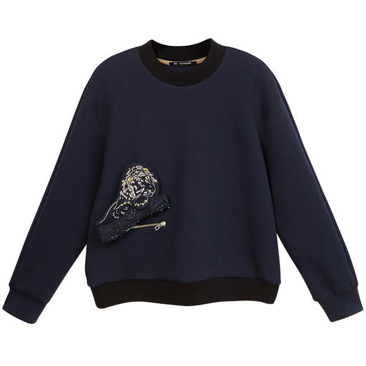 RSG郭培成衣品牌手工立体狮子刺绣拼色套头卫衣圆领通勤上衣 商品图4