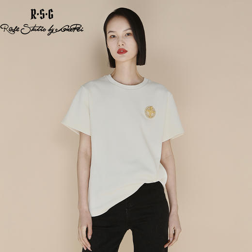 RSG郭培成衣品牌高光十刻金标刺绣中长款夏季新款女装T恤 商品图2