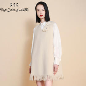 RSG郭培成衣品牌纯羊毛手工珍珠花朵流苏连衣裙A字裙