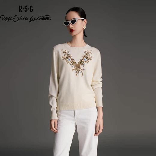 RSG郭培成衣品牌纯羊毛蝴蝶花朵刺绣点钻针织衫上衣女装 商品图2