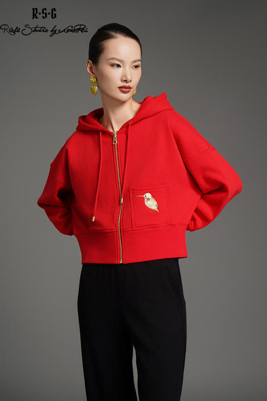 RSG郭培成衣品牌高端轻奢刺绣翠鸟短款女子卫衣纯棉加绒女装 商品图5