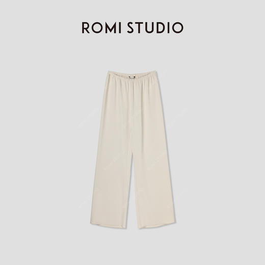 ROMI STUDIO丝滑触感 不易皱缎面复古杏色休闲抖抖裤K3211白色 商品图0