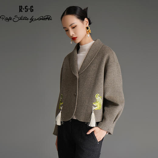 RSG郭培成衣品牌国风鸱吻刺绣设计美拉德秋冬羊绒气质夹克短外套 商品图0