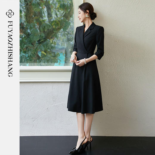 FUYAO扶摇 黑色国风连衣裙女2025新款七分袖裙子新中式盘扣小黑裙 商品图4