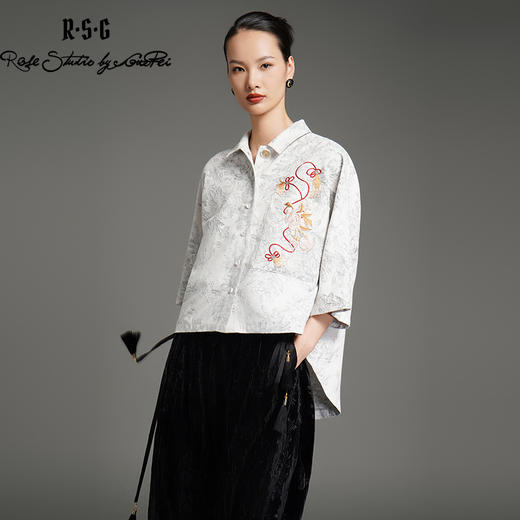 RSG郭培成衣品牌新中式芙蓉花刺绣国风设计感宽松款衬衫外套 商品图2
