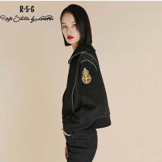 RSG郭培成衣品牌高光十刻金标点钻黑色翻领套头长袖卫衣女装 商品图2