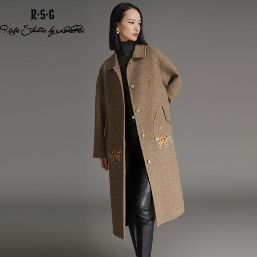 RSG郭培成衣品牌钱眼子祥云飘带刺绣贴袋美拉德色双面呢大衣 商品图3