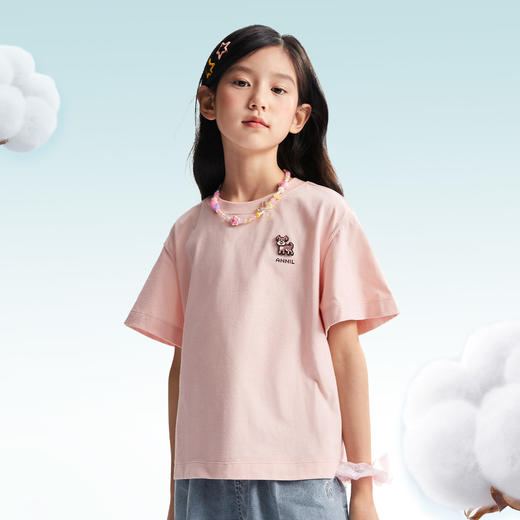 【全棉亲肤】女童圆领短袖针织衫夏季新款安奈儿童装EG521116 商品图0