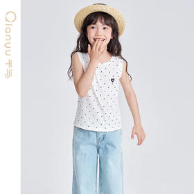 笛莎千与2025夏季新款女童休闲时尚波点印花无袖T恤