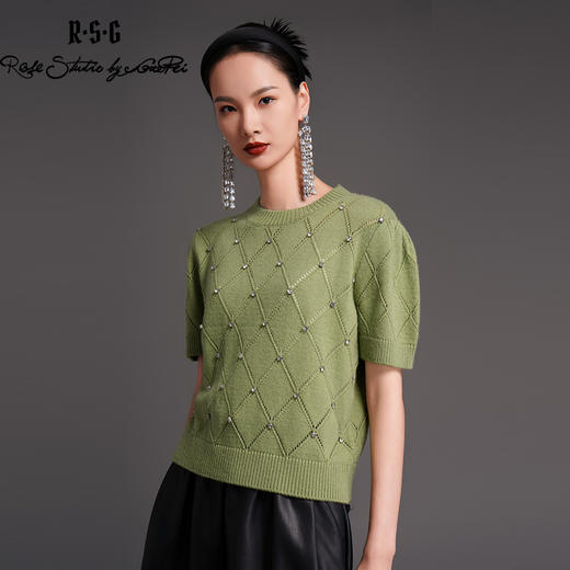 RSG2023郭培成衣品牌早秋百搭泡泡袖镂空菱格纹针织衫 商品图0