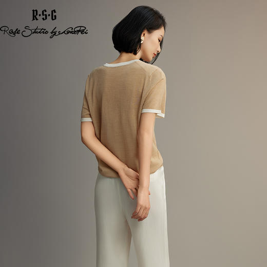 R.S.G精品系列短袖薄款针织衫女装撞色圆领高级感宽松t恤上衣 商品图4